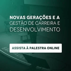 Banner da palestra "Novas gerações e a gestão de carreira e desenvolvimento", com um botão escrito "assista à palestra online"